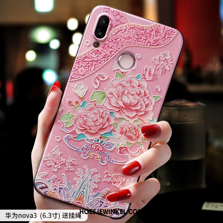 Huawei Nova 3 Hoesje Hoes Scheppend Dun, Huawei Nova 3 Hoesje Anti-fall Net Red