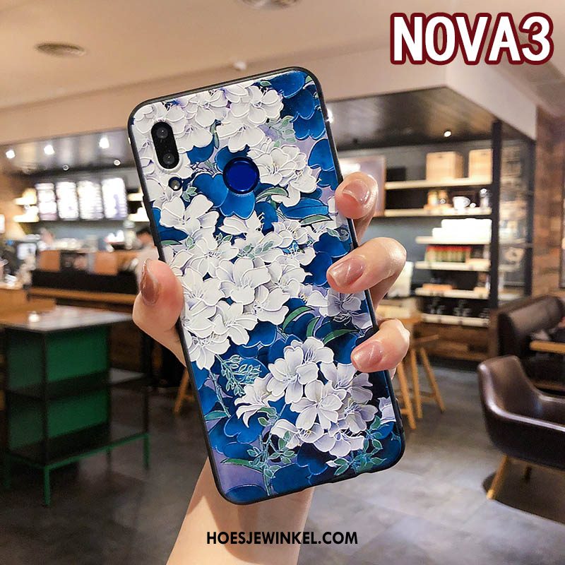 Huawei Nova 3 Hoesje Ring Opknoping Nek Groen, Huawei Nova 3 Hoesje Chinese Stijl Bloemen