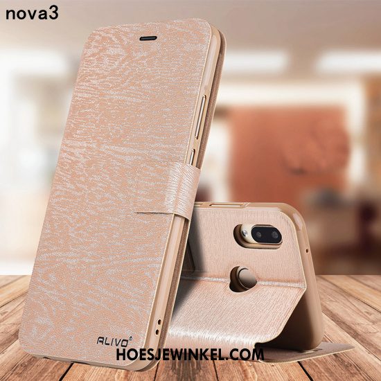 Huawei Nova 3 Hoesje Scheppend Rood Leren Etui, Huawei Nova 3 Hoesje Anti-fall Bescherming