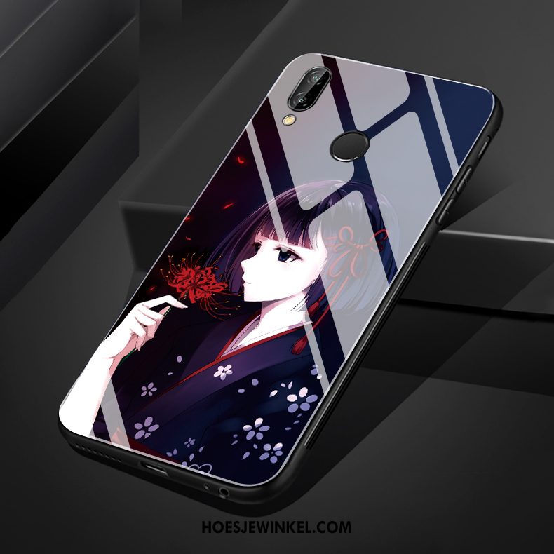 Huawei Nova 3 Hoesje Wit Glas Chinese Stijl, Huawei Nova 3 Hoesje Hemming Zwart