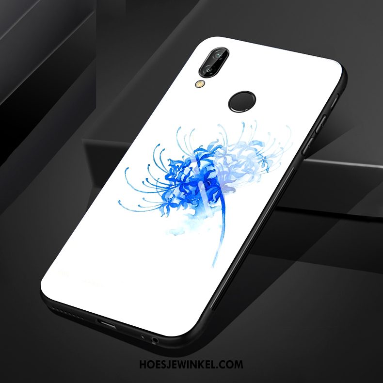 Huawei Nova 3 Hoesje Wit Glas Chinese Stijl, Huawei Nova 3 Hoesje Hemming Zwart