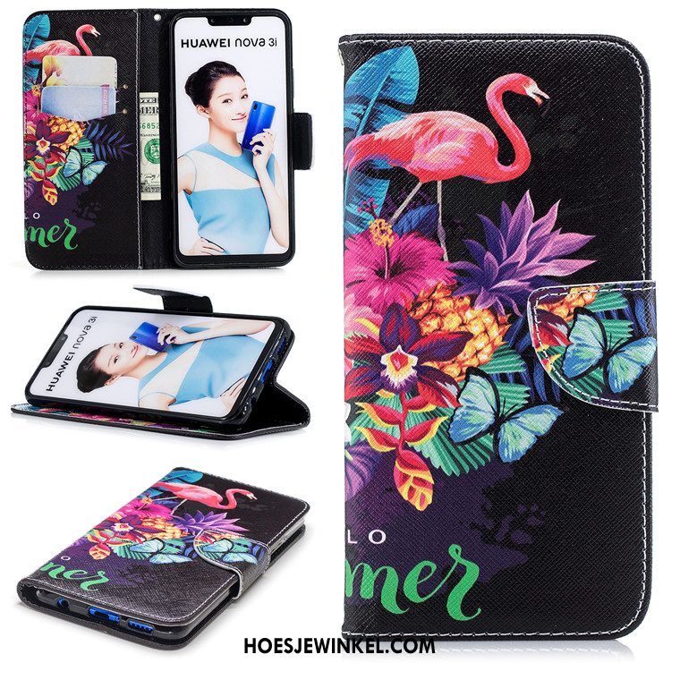 Huawei Nova 3 Hoesje Zacht Leren Etui All Inclusive, Huawei Nova 3 Hoesje Bescherming Zwart