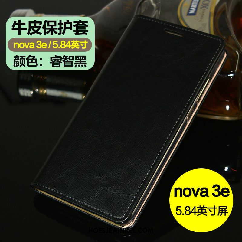 Huawei Nova 3e Hoesje Bedrijf Goud Echt Leer, Huawei Nova 3e Hoesje Mobiele Telefoon Clamshell