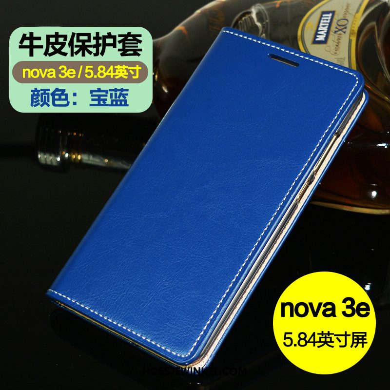 Huawei Nova 3e Hoesje Bedrijf Goud Echt Leer, Huawei Nova 3e Hoesje Mobiele Telefoon Clamshell