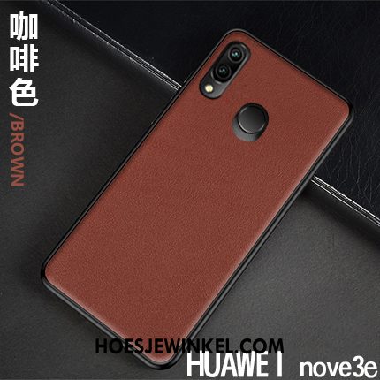 Huawei Nova 3e Hoesje Echt Leer Nieuw High End, Huawei Nova 3e Hoesje All Inclusive Lichte En Dun Braun