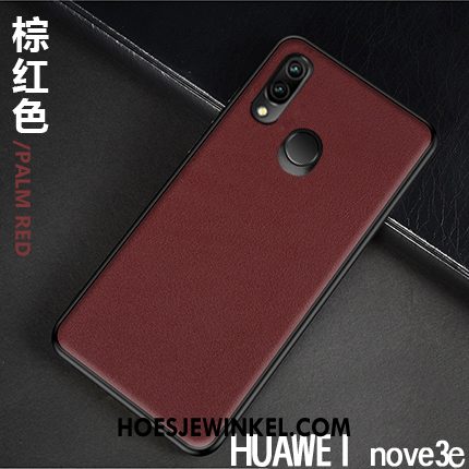 Huawei Nova 3e Hoesje Echt Leer Nieuw High End, Huawei Nova 3e Hoesje All Inclusive Lichte En Dun Braun