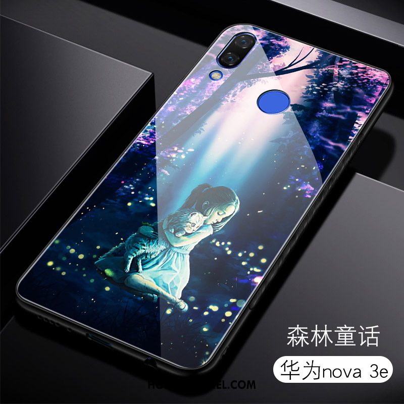 Huawei Nova 3e Hoesje Hoes Gehard Glas Bescherming, Huawei Nova 3e Hoesje Persoonlijk Donkerblauw