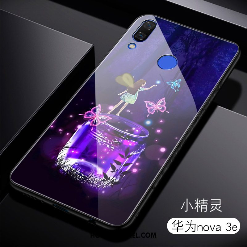 Huawei Nova 3e Hoesje Hoes Gehard Glas Bescherming, Huawei Nova 3e Hoesje Persoonlijk Donkerblauw