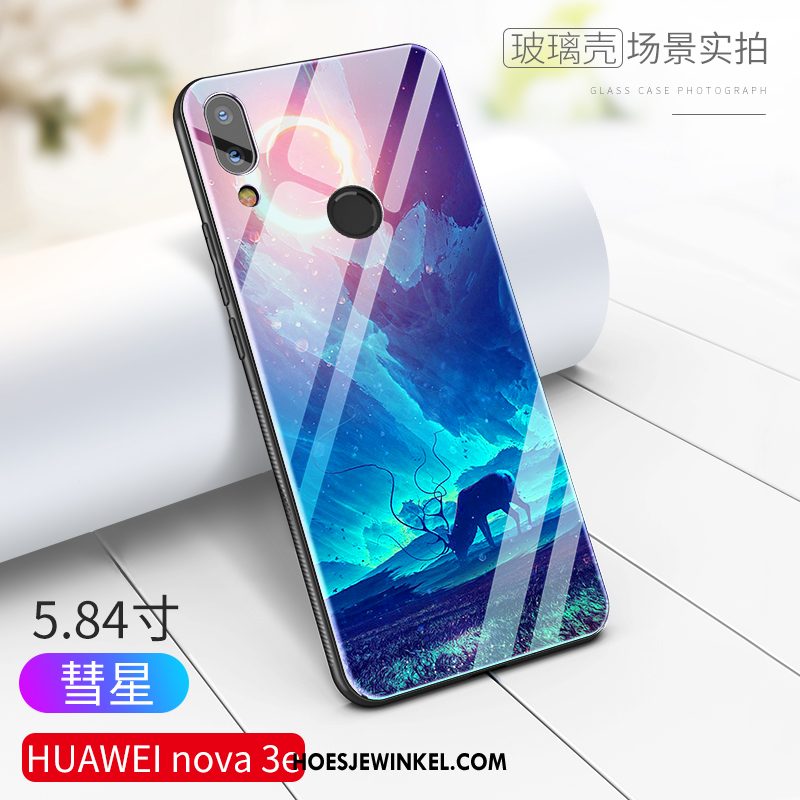 Huawei Nova 3e Hoesje Mobiele Telefoon Scheppend All Inclusive, Huawei Nova 3e Hoesje Anti-fall Blauw