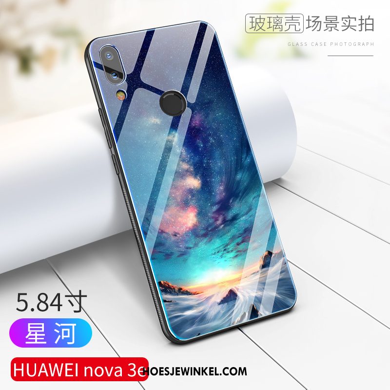 Huawei Nova 3e Hoesje Mobiele Telefoon Scheppend All Inclusive, Huawei Nova 3e Hoesje Anti-fall Blauw