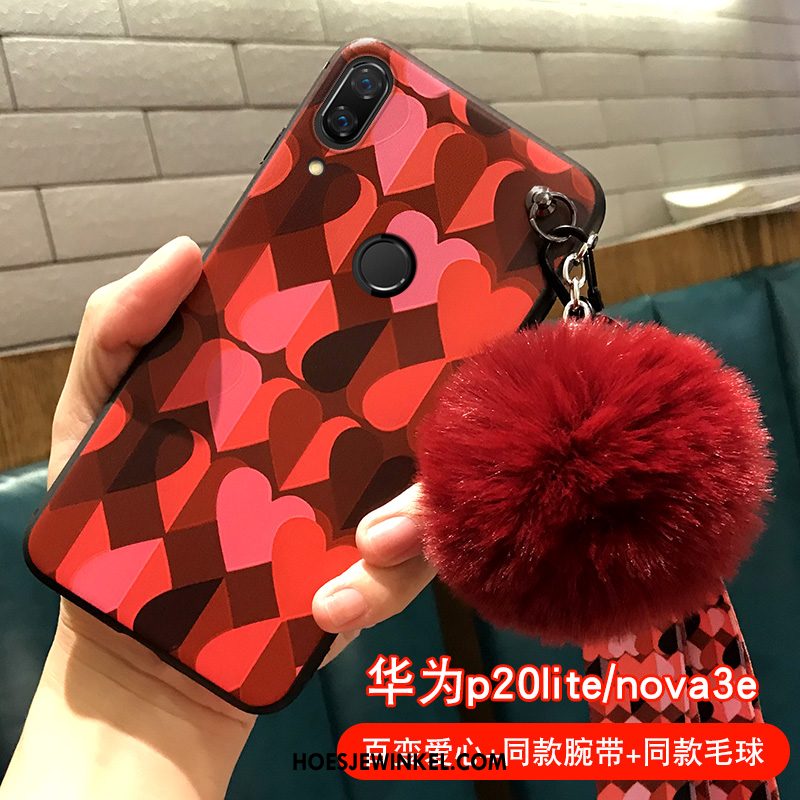 Huawei Nova 3e Hoesje Net Red Liefde Pluche, Huawei Nova 3e Hoesje Mobiele Telefoon Zwart