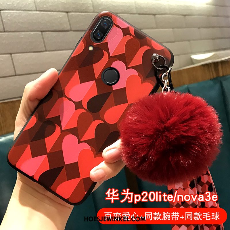 Huawei Nova 3e Hoesje Net Red Liefde Pluche, Huawei Nova 3e Hoesje Mobiele Telefoon Zwart