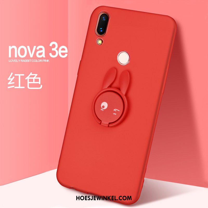 Huawei Nova 3e Hoesje Ring Bescherming Rood, Huawei Nova 3e Hoesje Hoes Spotprent
