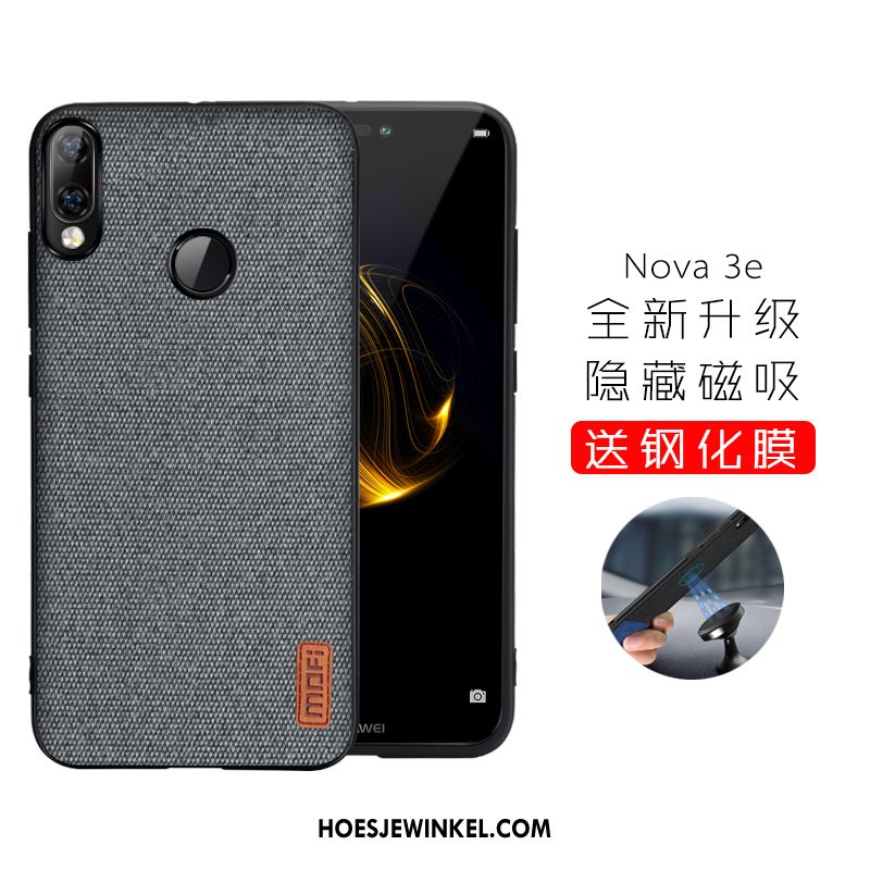 Huawei Nova 3e Hoesje Scheppend Eenvoudige Grijs, Huawei Nova 3e Hoesje Trend Schrobben