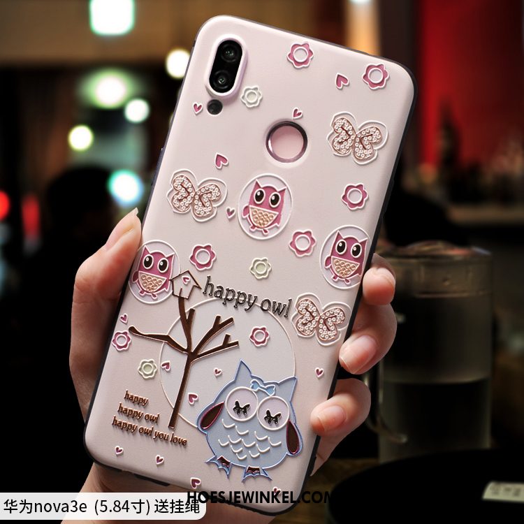 Huawei Nova 3e Hoesje Schrobben Scheppend Spotprent, Huawei Nova 3e Hoesje Hanger Roze