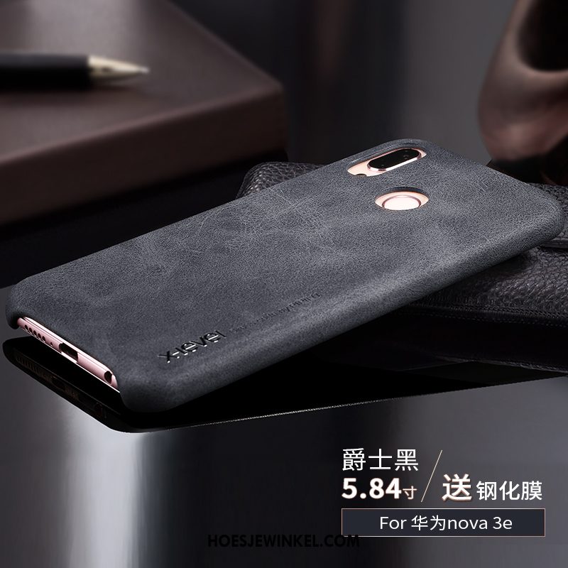 Huawei Nova 3e Hoesje Trend Mode Leren Etui, Huawei Nova 3e Hoesje Mobiele Telefoon Diepe Kleur