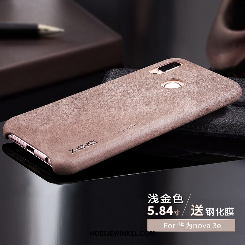 Huawei Nova 3e Hoesje Trend Mode Leren Etui, Huawei Nova 3e Hoesje Mobiele Telefoon Diepe Kleur