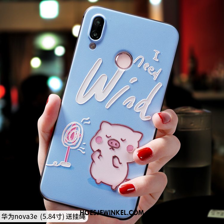 Huawei Nova 3e Hoesje Trendy Merk Roze Net Red, Huawei Nova 3e Hoesje Schrobben Siliconen