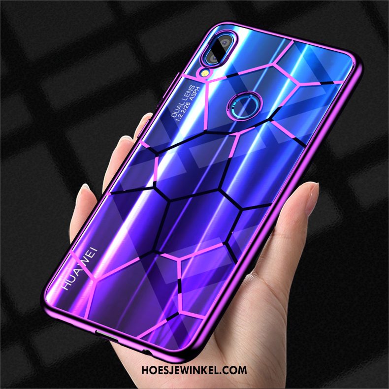 Huawei Nova 3e Hoesje Zwart Sterrenhemel Doorzichtig, Huawei Nova 3e Hoesje Trendy Merk Siliconen