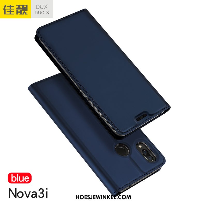 Huawei Nova 3i Hoesje Leren Etui Kaart Zwart, Huawei Nova 3i Hoesje Lichte En Dun Anti-fall