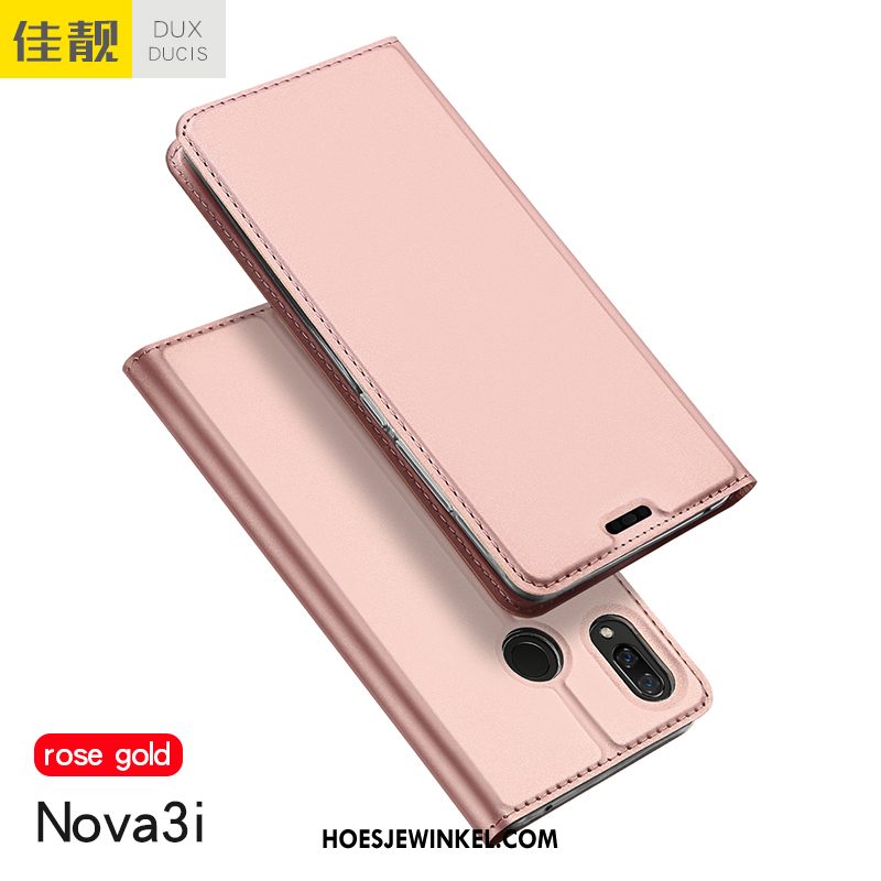 Huawei Nova 3i Hoesje Leren Etui Kaart Zwart, Huawei Nova 3i Hoesje Lichte En Dun Anti-fall