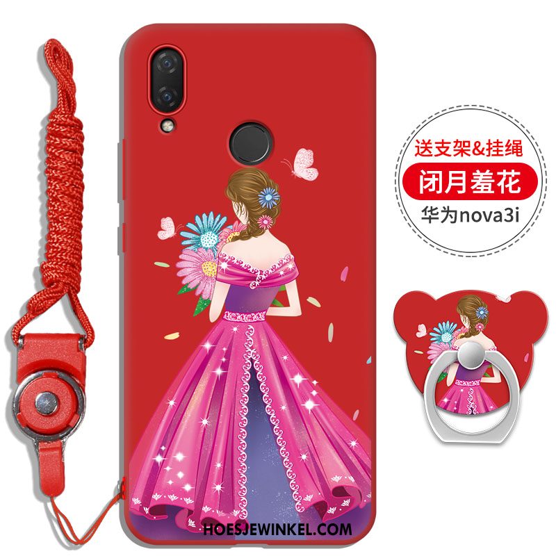 Huawei Nova 3i Hoesje Net Red Hanger Klittenband, Huawei Nova 3i Hoesje Zwart Hoes