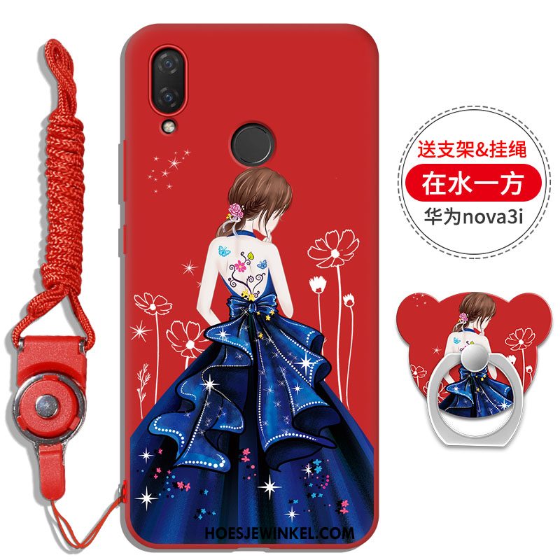 Huawei Nova 3i Hoesje Net Red Hanger Klittenband, Huawei Nova 3i Hoesje Zwart Hoes