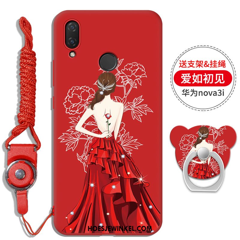 Huawei Nova 3i Hoesje Net Red Hanger Klittenband, Huawei Nova 3i Hoesje Zwart Hoes