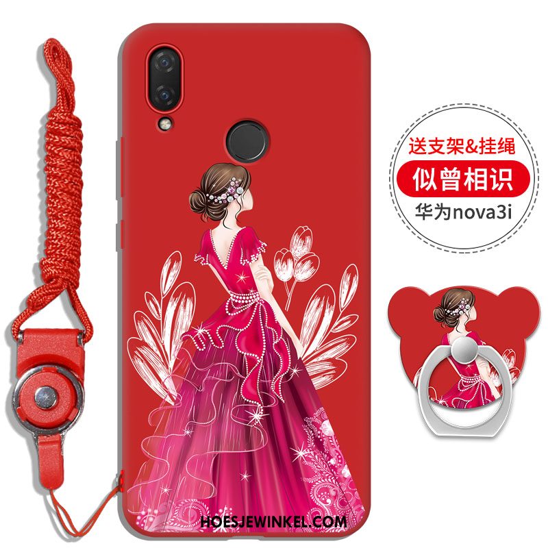 Huawei Nova 3i Hoesje Net Red Hanger Klittenband, Huawei Nova 3i Hoesje Zwart Hoes