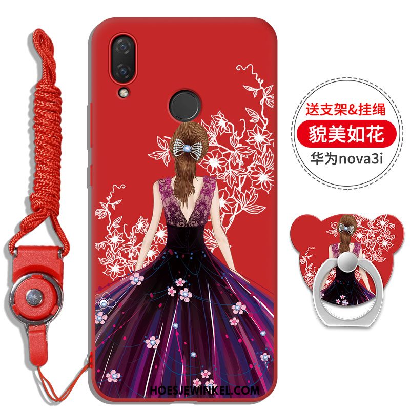 Huawei Nova 3i Hoesje Net Red Hanger Klittenband, Huawei Nova 3i Hoesje Zwart Hoes