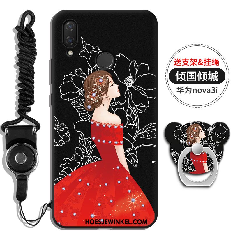 Huawei Nova 3i Hoesje Net Red Hanger Klittenband, Huawei Nova 3i Hoesje Zwart Hoes