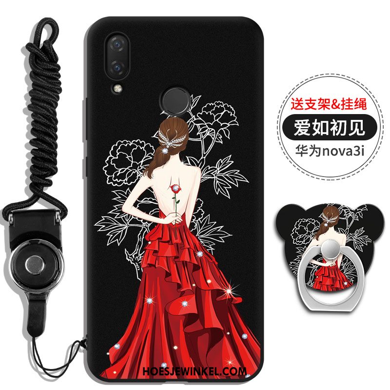 Huawei Nova 3i Hoesje Net Red Hanger Klittenband, Huawei Nova 3i Hoesje Zwart Hoes