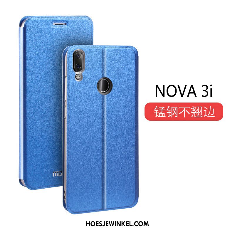 Huawei Nova 3i Hoesje Nieuw Leren Etui Trend, Huawei Nova 3i Hoesje Zwart Clamshell