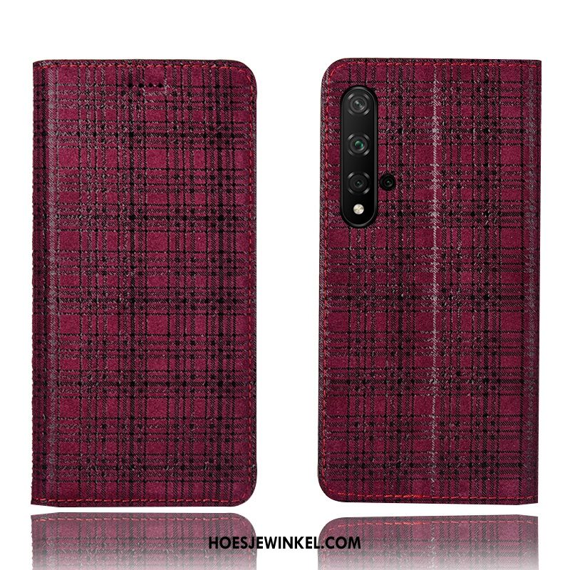 Huawei Nova 5t Hoesje Hoes Rood Anti-fall, Huawei Nova 5t Hoesje Fluweel Leren Etui