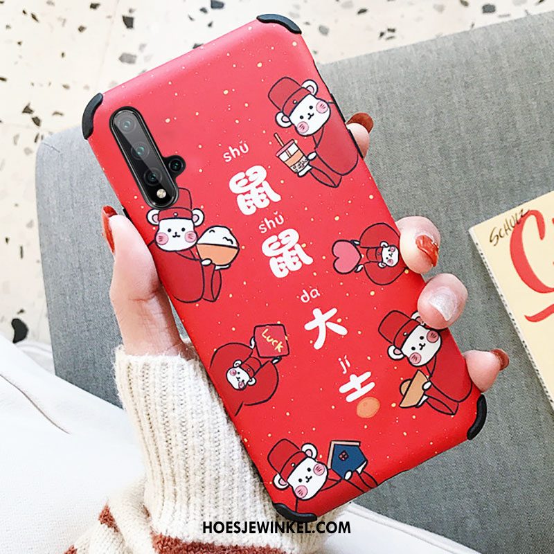 Huawei Nova 5t Hoesje Mobiele Telefoon Siliconen Spotprent, Huawei Nova 5t Hoesje Rood Nieuw