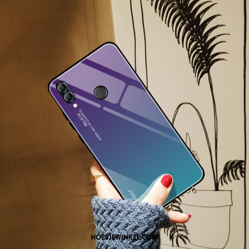 Huawei P Smart 2019 Hoesje Blauw Mobiele Telefoon Eenvoudige, Huawei P Smart 2019 Hoesje Gehard Glas Anti-fall