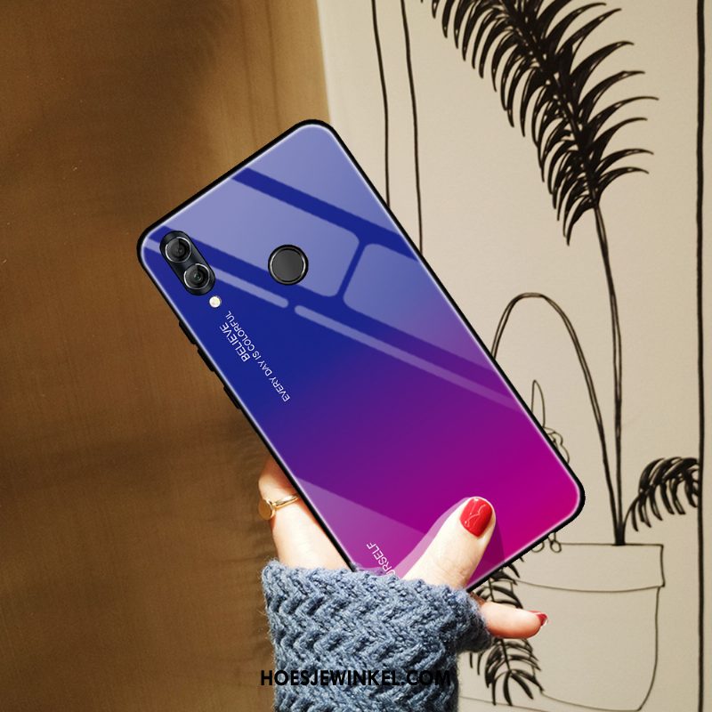 Huawei P Smart 2019 Hoesje Blauw Mobiele Telefoon Eenvoudige, Huawei P Smart 2019 Hoesje Gehard Glas Anti-fall