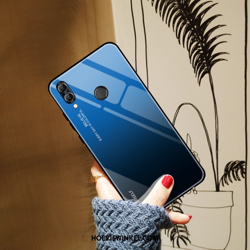 Huawei P Smart 2019 Hoesje Blauw Mobiele Telefoon Eenvoudige, Huawei P Smart 2019 Hoesje Gehard Glas Anti-fall