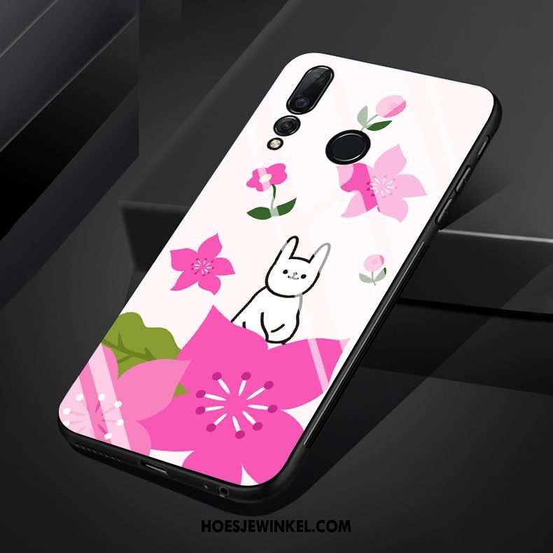 Huawei P Smart+ 2019 Hoesje Bloemen Wit Kat, Huawei P Smart+ 2019 Hoesje Hoes Mobiele Telefoon