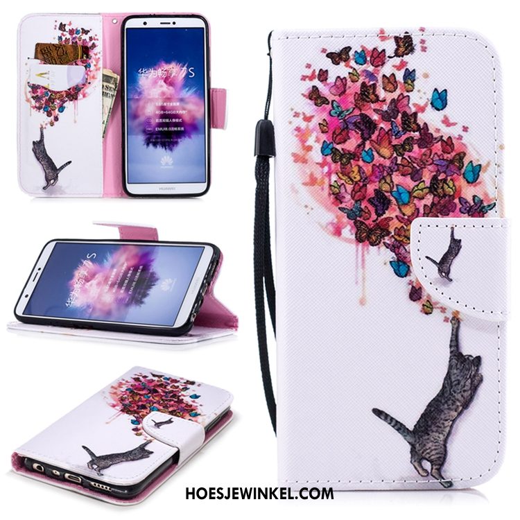 Huawei P Smart+ Hoesje Leren Etui Mobiele Telefoon Anti-fall, Huawei P Smart+ Hoesje Wit Folio