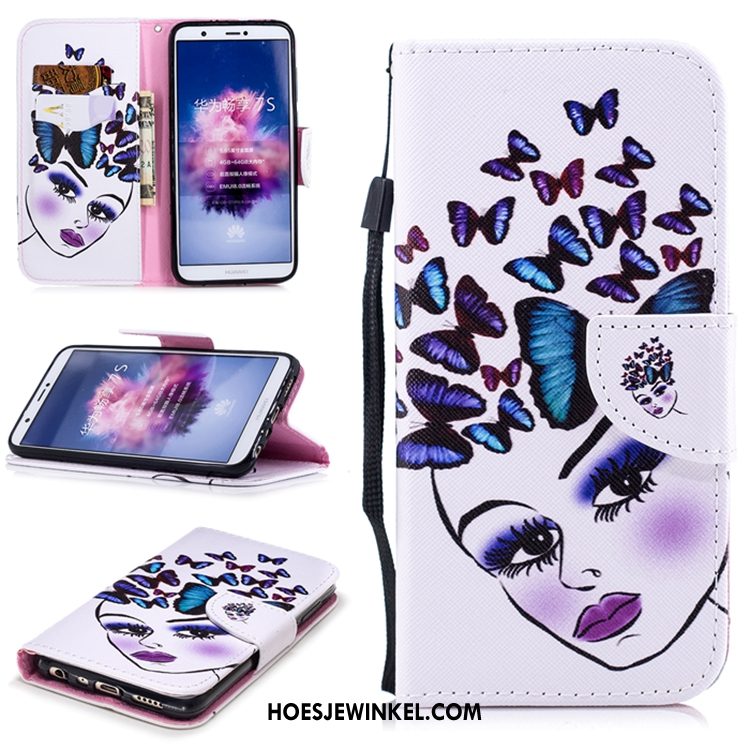 Huawei P Smart+ Hoesje Leren Etui Mobiele Telefoon Anti-fall, Huawei P Smart+ Hoesje Wit Folio