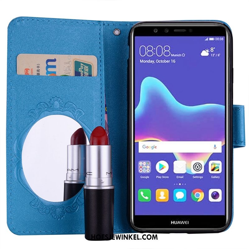 Huawei P Smart Hoesje Purper Ondersteuning Folio, Huawei P Smart Hoesje Kaart Leren Etui