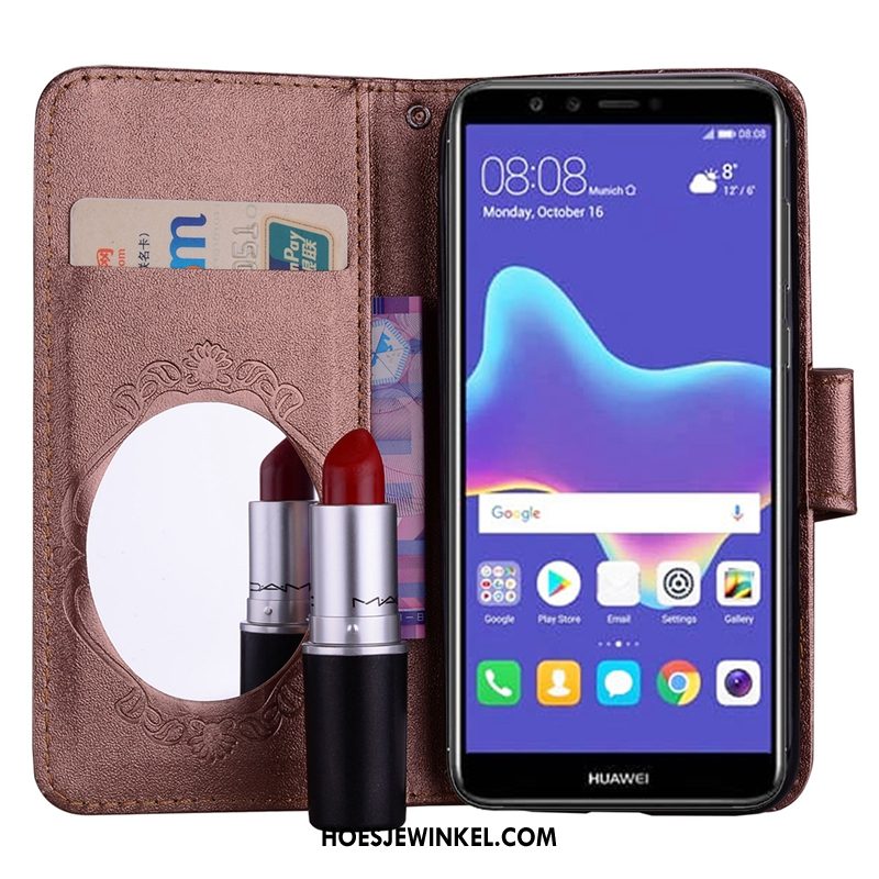 Huawei P Smart Hoesje Purper Ondersteuning Folio, Huawei P Smart Hoesje Kaart Leren Etui