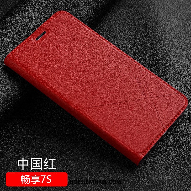 Huawei P Smart Hoesje Rood Folio Anti-fall, Huawei P Smart Hoesje Leren Etui All Inclusive