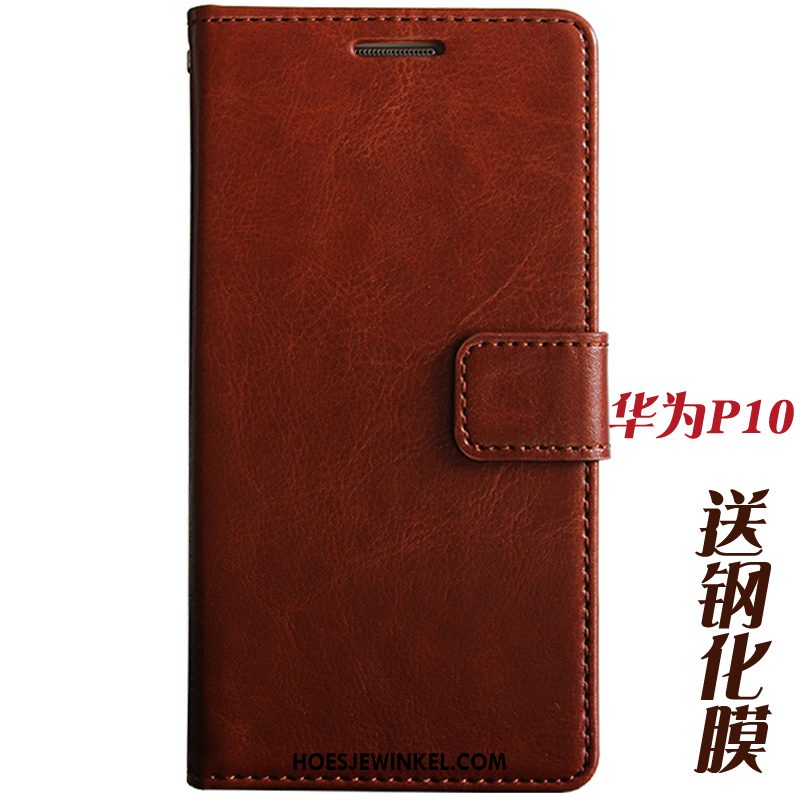 Huawei P10 Hoesje Hoes Folio Leren Etui, Huawei P10 Hoesje Skärmskydd All Inclusive Braun