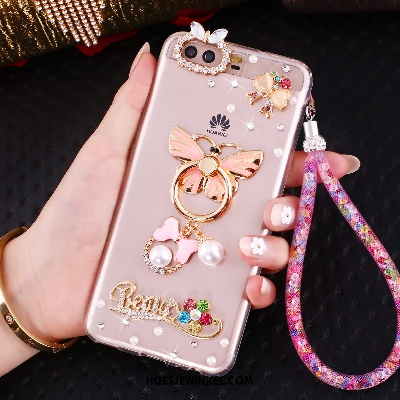 Huawei P10 Hoesje Ring Siliconen Roze, Huawei P10 Hoesje Hoes Goud