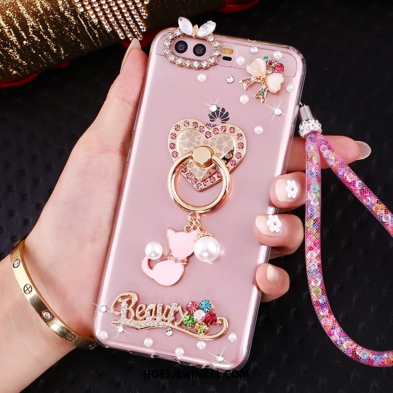 Huawei P10 Hoesje Ring Siliconen Roze, Huawei P10 Hoesje Hoes Goud