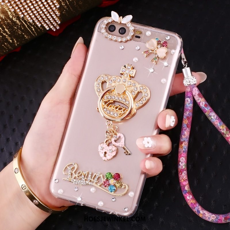 Huawei P10 Hoesje Ring Siliconen Roze, Huawei P10 Hoesje Hoes Goud