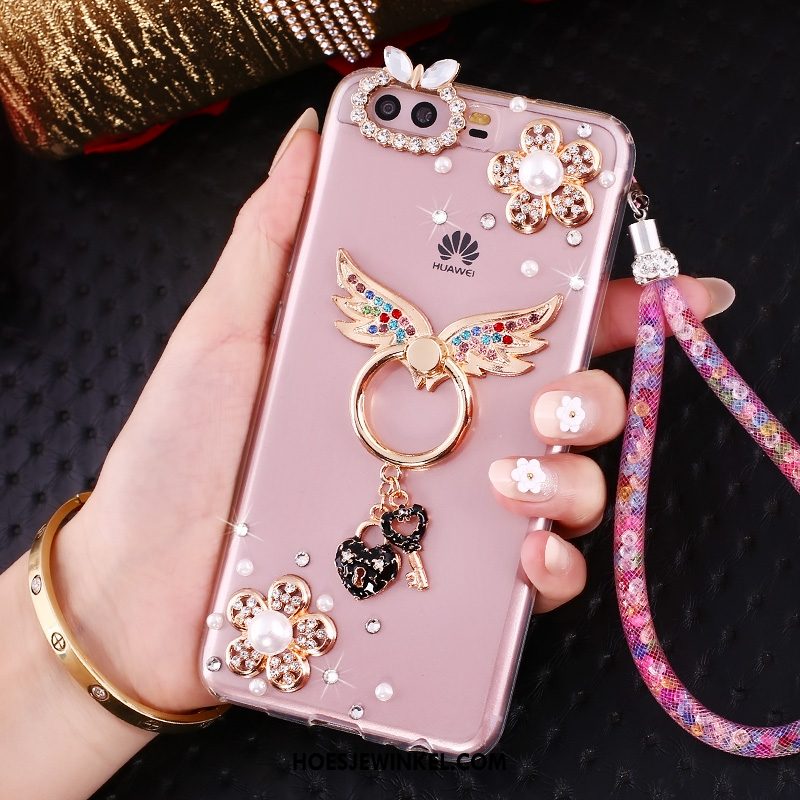 Huawei P10 Hoesje Ring Siliconen Roze, Huawei P10 Hoesje Hoes Goud