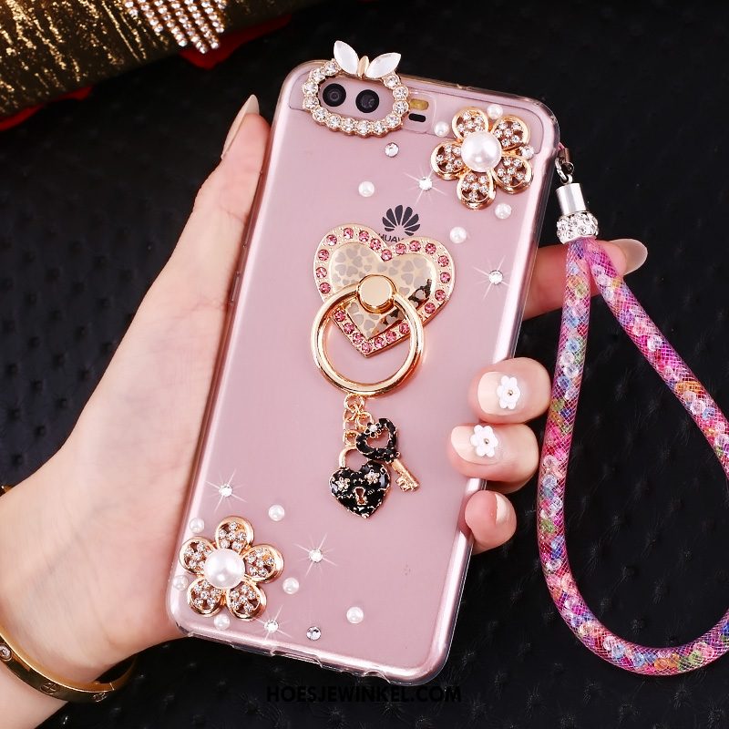 Huawei P10 Hoesje Ring Siliconen Roze, Huawei P10 Hoesje Hoes Goud